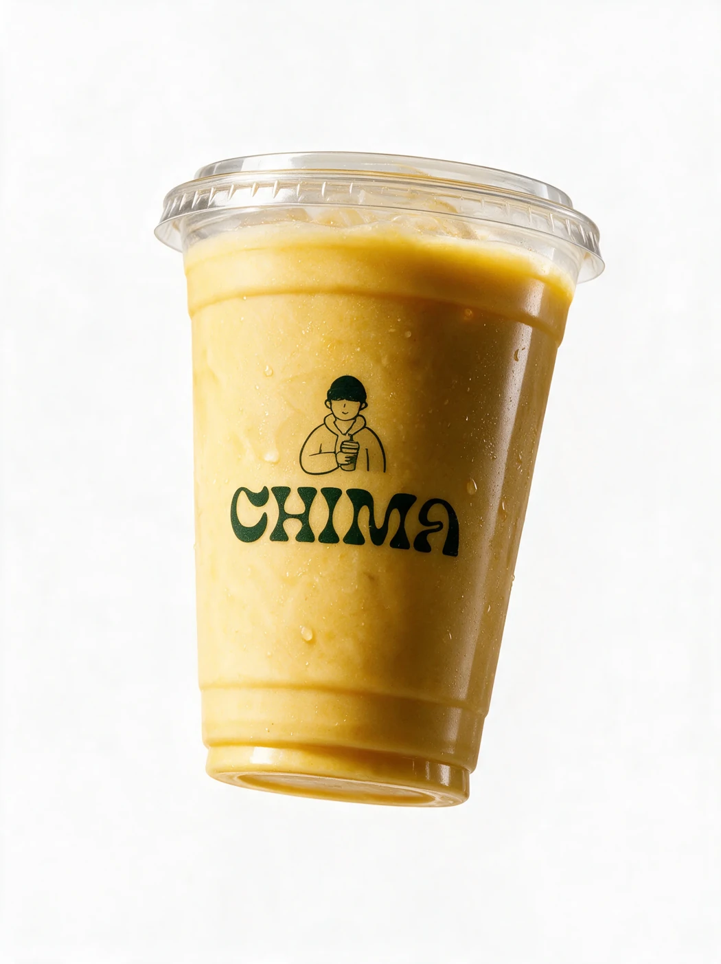 Smoothie doré dans un gobelet Chima avec le logo et sa mascotte
